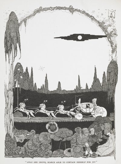 "Weg fuhr sie, kaum in der Lage, sich vor Freude zu fassen." Illustration zur Geschichte Aschenputtel oder der kleine Glasschuh. von Harry Clarke