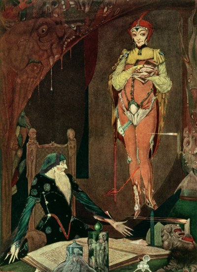"Gibt es irgendetwas, womit ich Ihnen dienen kann?", Illustration aus Faust von Goethe, übersetzt von John Anster von Harry Clarke