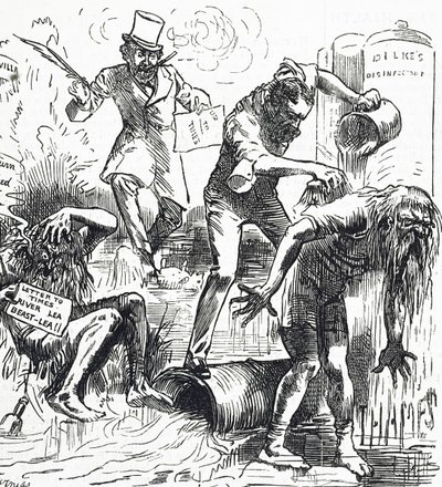 Karikatur, die die Themse und den Lea-Fluss wegen ihres schmutzigen Zustands angreift von Harry Furniss