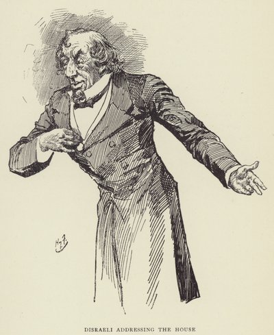 Disraeli spricht vor dem Haus von Harry Furniss