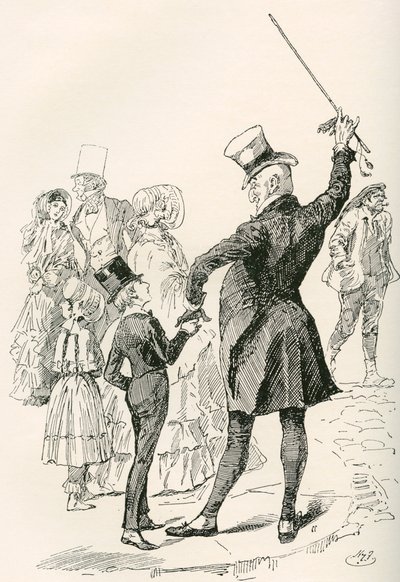 Mr. Micawber bringt David nach Hause von Harry Furniss