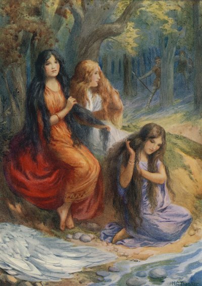 Hladgrun, Olrun und Alvit, aus "Wayland der Schmied" von Harry George Theaker