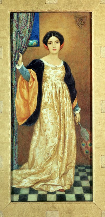 Frau mit einem Pfauenfächer von Harry George Theaker