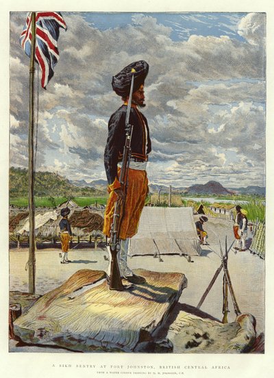 Ein Sikh-Wachposten in Fort Johnston, Britisch-Zentralafrika von Harry Hamilton Johnston