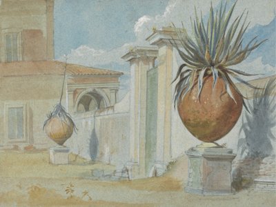 Villa Massimi, Rom: Tor flankiert von Palmen in großen Tonkrügen von Harry John Johnson