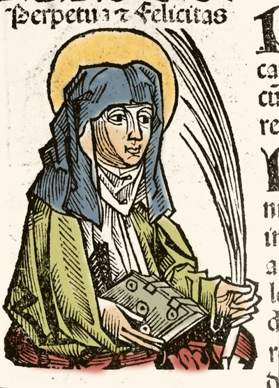 Darstellung von Saint Perpetuus, Martyrium in Karthago. Holzschnitt von Hartmann Schedel „Chroniken von Nürnberg“ 1493 von Hartmann Schedel
