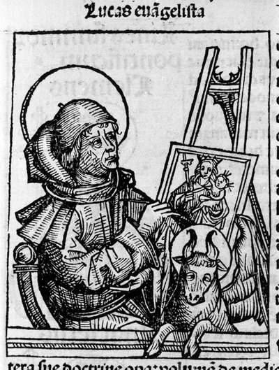 Darstellung des Evangelisten Lukas. Gravur aus „Liber chronicarum“ (Nürnberger Chroniken) von Hartmann Schedel 1493 von Hartmann Schedel