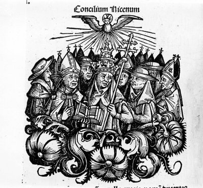 Das Konzil von Nizäa. Illustration aus „Weltchronik von Nürnberg“ von H. Schedel von Hartmann Schedel