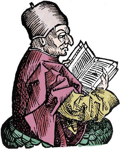 Der Historiker und Theologe Beda Venerabilis (673-735). Holzschnitt aus den „Chroniken von Nürnberg“ von Hartmann Schedel von Hartmann Schedel