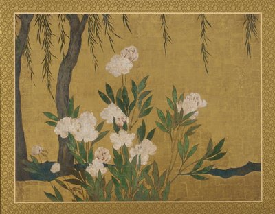 Pfingstrosen und Weiden, Momoyama- oder Edo-Periode, frühes 17. Jahrhundert von Hasegawa Tonin