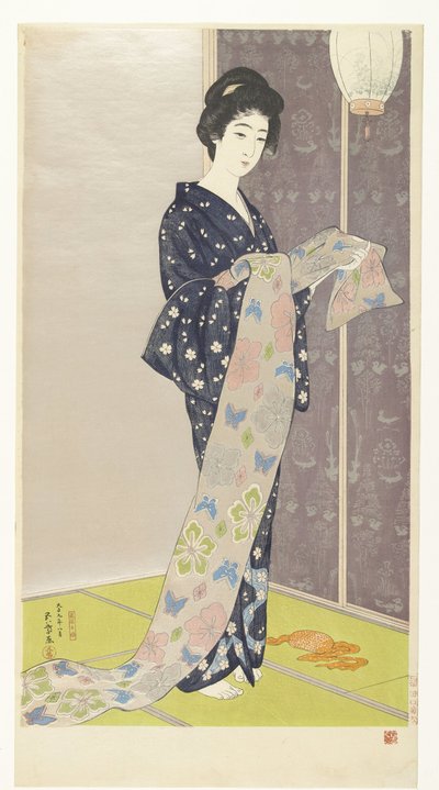 Junge Frau in einem Sommerkimono von Hashiguchi Goyô