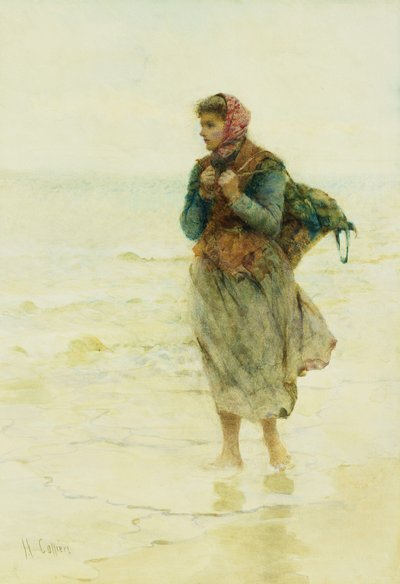 "Eine steigende Flut, Jetsom und Flotsam": Ein junger Seetang-Sammler am Wasser von Hector Caffieri