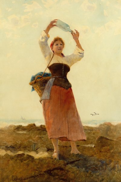 Mädchen mit Flaschenpost von Hector Caffieri