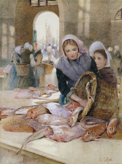 Frauen auf dem Fischmarkt, Boulogne von Hector Caffieri