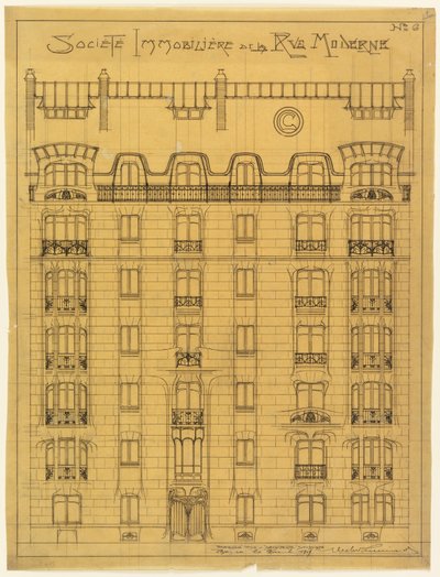 Entwurf für die Fassade der Société Immobilière de la Rue Modern, Nr. 6 von Hector Guimard