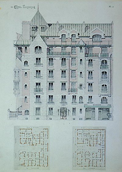 Die Fassade und der Grundriss von 