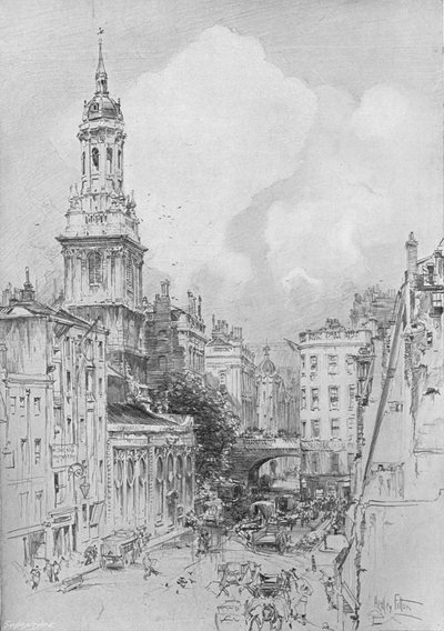St. Magnus der Märtyrer zeigt den trockenen Bogen der London Bridge und die Überreste der Mermaid Tavern von Hedley Fitton