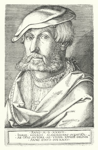 Selbstporträt von Heinrich Aldegrever, deutscher Maler und Kupferstecher von Heinrich (after) Aldegrever