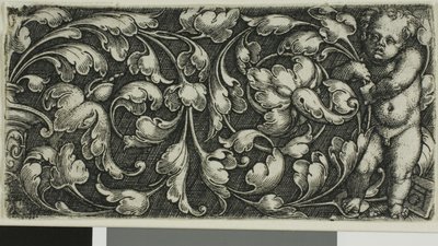Ein Doppelblatt-Ornament mit einem Putto rechts von Heinrich Aldegrever