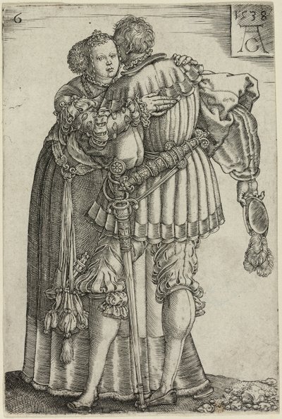 Umarmendes Paar, Platte sechs aus Die großen Hochzeitstänzer von Heinrich Aldegrever