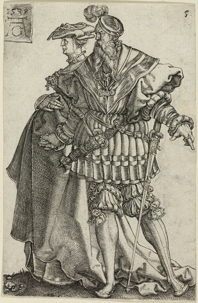 Tanzendes Paar, Platte fünf aus Die großen Hochzeits-Tänzer von Heinrich Aldegrever