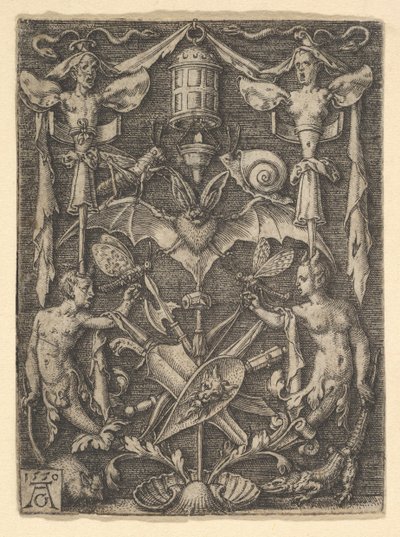 Entwurf für einen Kandelaber Groteske mit einer Fledermaus im Zentrum, 1550 von Heinrich Aldegrever