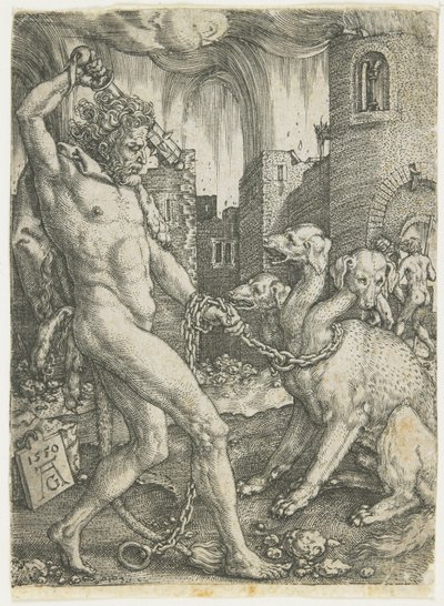 Herkules fesselt Cerberus, 1550 von Heinrich Aldegrever
