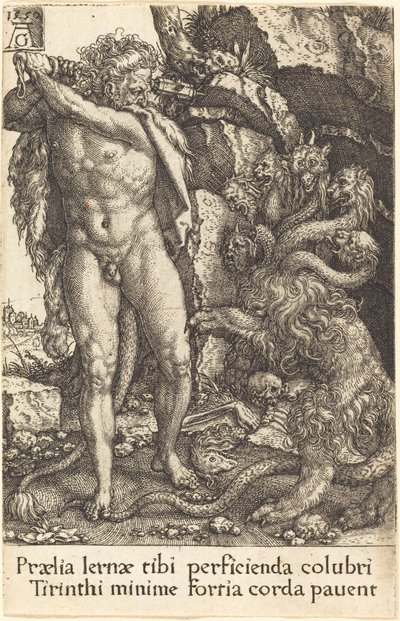 Herkules kämpft mit der Hydra von Lernea von Heinrich Aldegrever