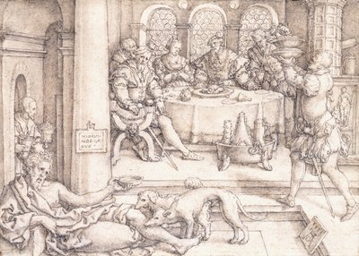 Lazarus bittet um Krümel vom Tisch des Reichen (1552) von Heinrich Aldegrever