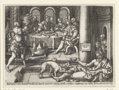 Lazarus bettelt an der Tür des reichen Mannes von Heinrich Aldegrever