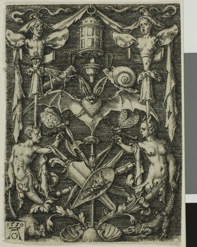 Ornamentales Design mit einer Fledermaus im Zentrum von Heinrich Aldegrever
