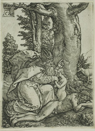 Die Erschaffung von Eva, Platte eins aus Adam und Eva von Heinrich Aldegrever