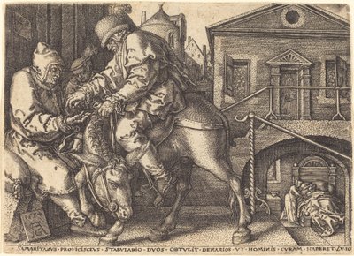 Der barmherzige Samariter bezahlt die Unterkunft des Reisenden von Heinrich Aldegrever