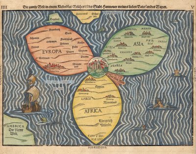 Die drei Kontinente mit Jerusalem im Zentrum der Welt, 1581 von Heinrich Bünting