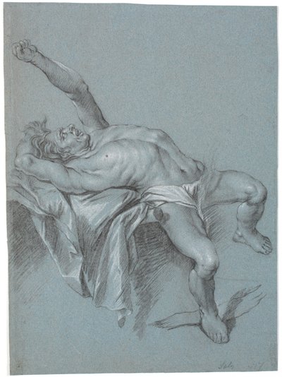 Polyfem gebunden? (Liegender, zurückgelehnter Mann mit erhobenem linken Arm) von Heinrich Dittmers