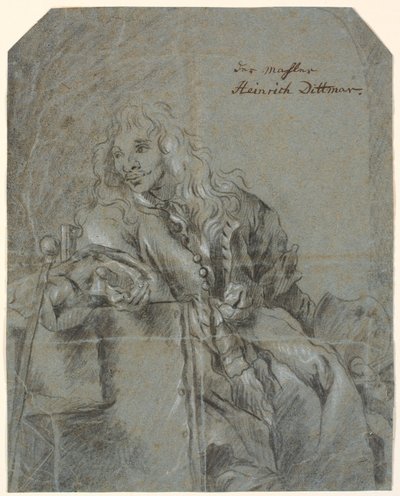 Selbstporträt? sitzend, mit Leinwand und Palette, ausgestreckte Hand von Heinrich Dittmers