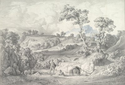Südliche Landschaft mit einem Mann und einer Schlange, 1847 von Heinrich Dreber