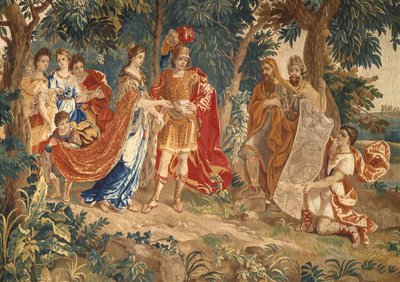 Die Gründung von Karthago: Detail, das den Stadtplan zeigt, der Dido präsentiert wird von Heinrich II Reydams