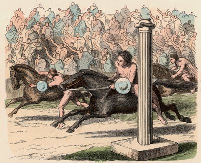 Antikes Griechenland: Sport: Auf- und Absteigen von einem Pferd in voller Geschwindigkeit von Heinrich Leutemann