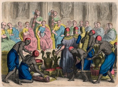 Antikes Rom: Ägyptische Gesandtschaft mit Geschenken vor dem Senat von Heinrich Leutemann