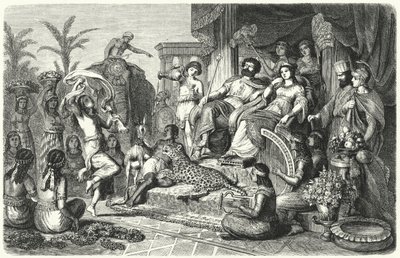 Hofszene aus einem der hellenistischen Königreiche, die nach dem Tod Alexanders des Großen entstanden (Stich) von Heinrich Leutemann