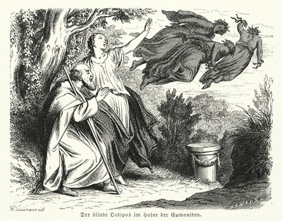 Ödipus und Antigone im Hain der Eumeniden (Gravur) von Heinrich Leutemann
