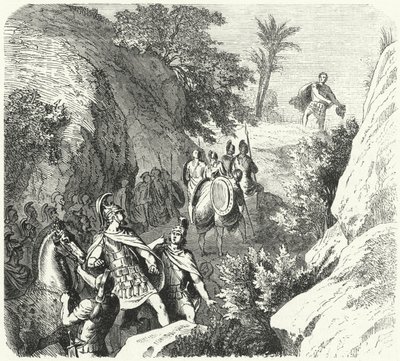 Perseus von Makedonien auf dem Marsch durch die Schluchten von Thessalien von Heinrich Leutemann