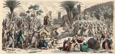 Empfang einer siegreichen assyrischen Armee (kolorierte Gravur) von Heinrich Leutemann