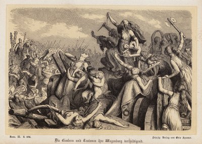 Frauen der Kimbern und Teutonen verteidigen ihren Gepäckzug gegen die Römer von Heinrich Leutemann