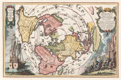 Weltkarte mit Magellans Umsegelung aus Scherers Atlas novus von Heinrich Scherer