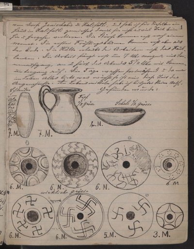 Das Tagebuch der Schliemanns enthält Skizzen von Entdeckungen, 1873 von Heinrich Schliemann