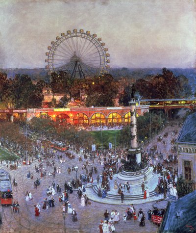 Das Admiral-Tegetthoff-Denkmal am Praterstern mit dem Riesenrad, Wien von Heinrich Tomec