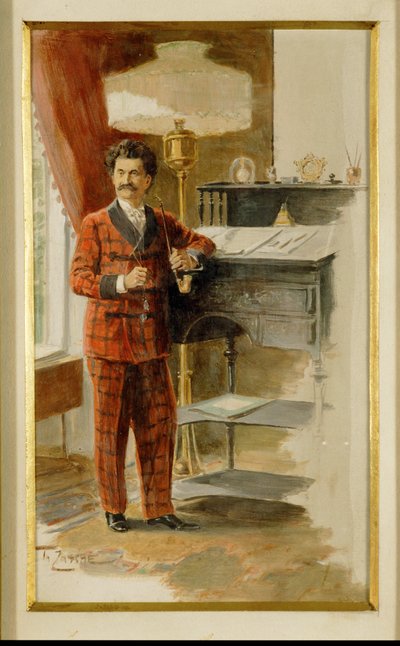 Johann Strauss Sohn an seinem Stehpult in seinem Arbeitszimmer von Heinrich Zasche