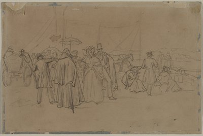 Passagiere für den Rhein-Dampfer recto, zweites oder drittes Viertel des 19. Jahrhunderts von Heinrich von Mayr